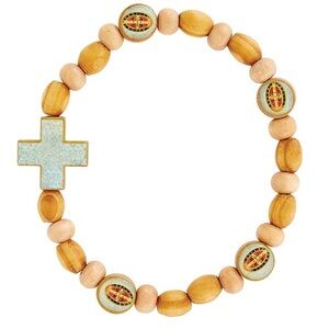Wooden Bead Saint Benedict Bracelet with Cross and Oval Accents unisex nip